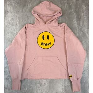 Drew House Pink Smiley Hoodie Unisex Small Distressed Hem